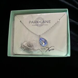 Park Lane Silver Necklace with Sapphire Blue Pendant